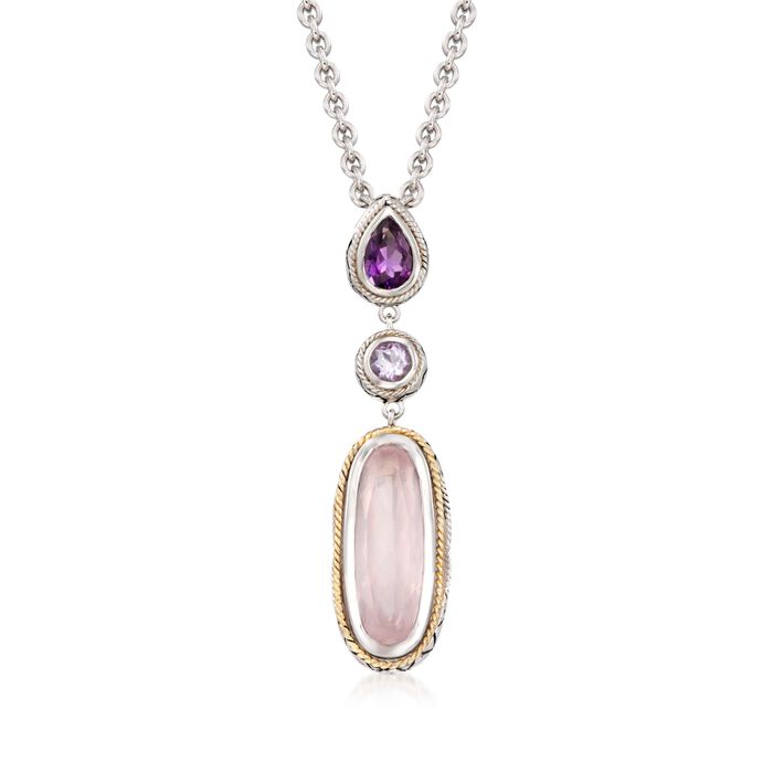 Andrea Candela &quot;Dulce-Baya&quot; 10.00 Carat Pink Quartz and 1.60 ct. t.w. Amethyst Necklace in Sterling Silver and 18kt Yellow Gold