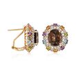 5.50 ct. t.w. Smoky Quartz and 2.10 ct. t.w. Multi-Stone Earrings with Diamonds in 14kt Yellow Gold