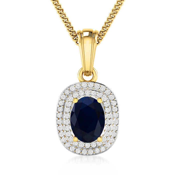 1.30 Carat Sapphire and .26 ct. t.w. Diamond Pendant Necklace in 14kt Yellow Gold