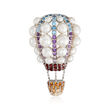 3.5-7mm Cultured Pearl and 2.20 ct. t.w. Multi-Gemstone Hot Air Balloon Pin in Sterling Silver