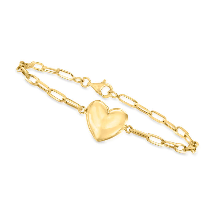 10kt Yellow Gold Heart Paper Clip Link Bracelet