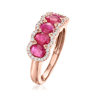 1.50 ct. t.w. Ruby Five-Ring with .20 ct. t.w. Diamonds in 14kt Rose Gold