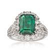 3.43 Carat Emerald and 1.46 ct. t.w. Diamond Ring in 18kt White Gold