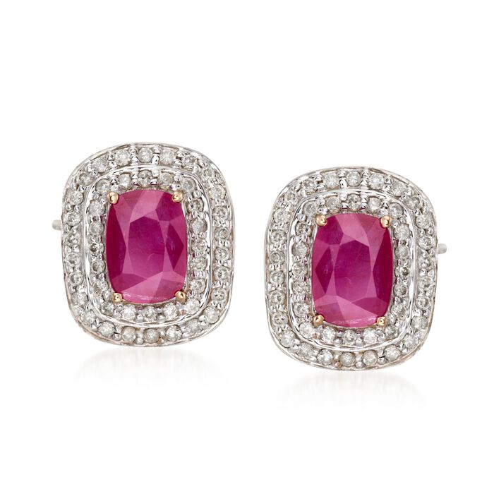 2.10 ct. t.w. Ruby and .48 ct. t.w. Diamond Earrings in 14kt Yellow Gold