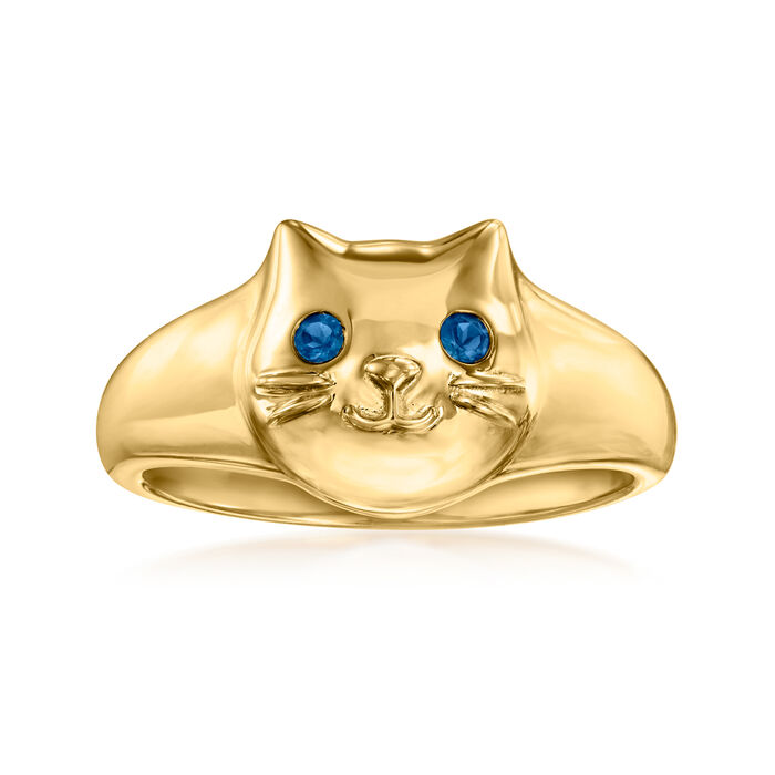 18kt Gold Over Sterling Cat Ring with London Blue Topaz Accents