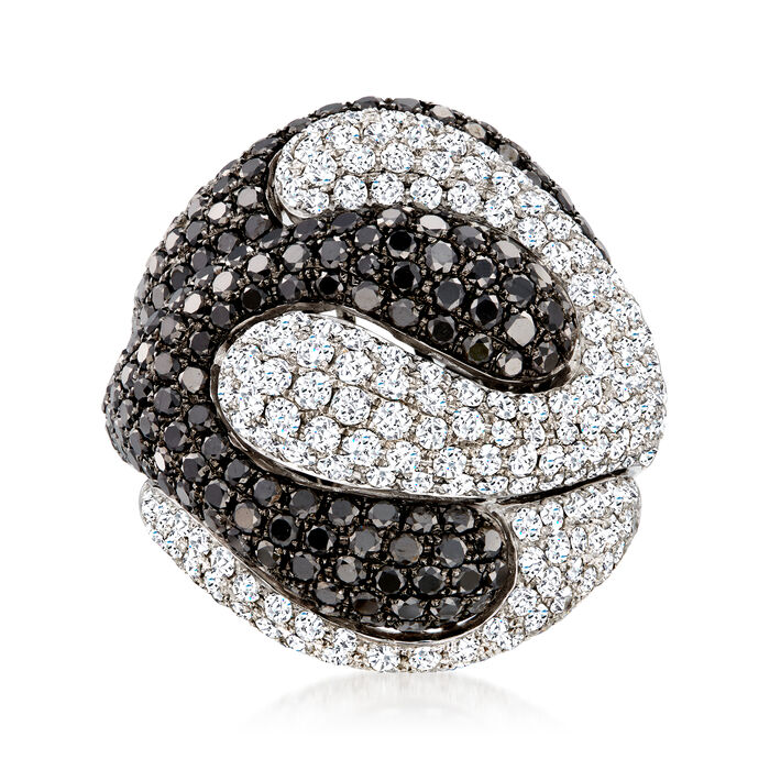 6.95 ct. t.w. Black and White Diamond Wave Ring in 18kt White Gold