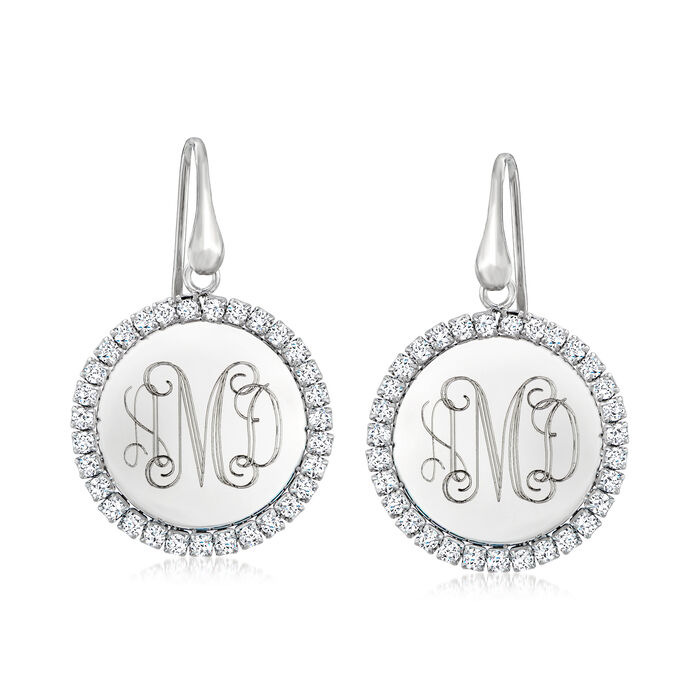 Italian 1.86 ct. t.w. CZ Personalized Circle Drop Earrings in Sterling Silver
