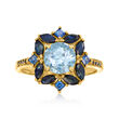 1.80 Carat Sky Blue Topaz and 2.60 ct. t.w. Sapphire Ring in 18kt Gold Over Sterling