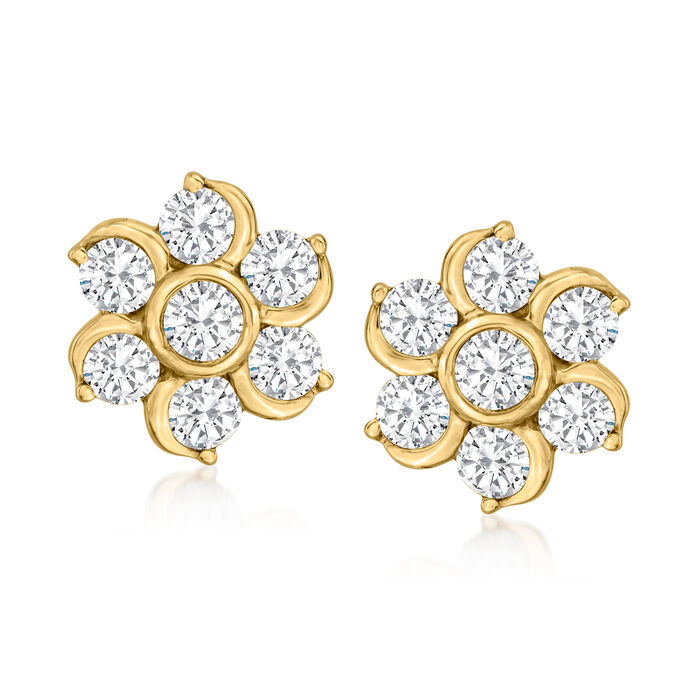 1.00 ct. t.w. Diamond Flower Earrings in 14kt Yellow Gold