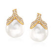 14-14.5mm Cultured South Sea Pearl and .60 ct. t.w. Diamond Earrings in 18kt Yellow Gold