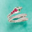 .31 ct. t.w. Ruby Snake Ring with Green Tsavorite Accents in Sterling Silver
