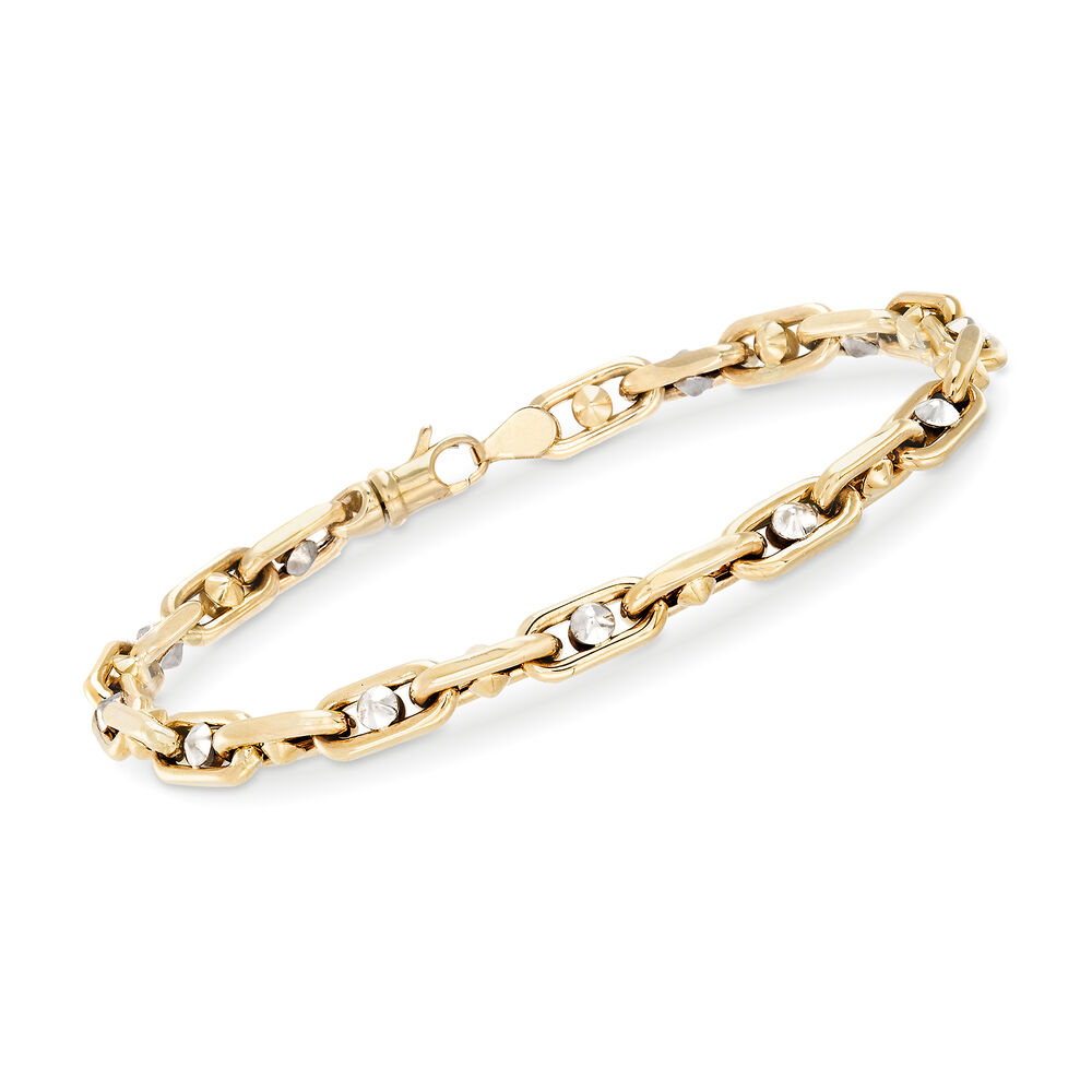Men's 14kt Two-Tone Gold Link Bracelet. 8.25
