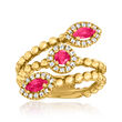 .90 ct. t.w. Ruby and .32 ct. t.w. Diamond Beaded Bypass Ring in 14kt Yellow Gold