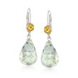 15.00 ct. t.w. Green Prasiolite  and .80 ct. t.w. Citrine Earrings in Sterling Silver