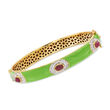 Green Enamel, 3.70 ct. t.w. Ruby and 1.60 ct. t.w. White Zircon Bangle Bracelet in 18kt Gold Over Sterling