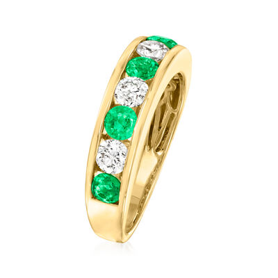 .80 ct. t.w. Emerald and .74 ct. t.w. Diamond Ring in 14kt Yellow Gold