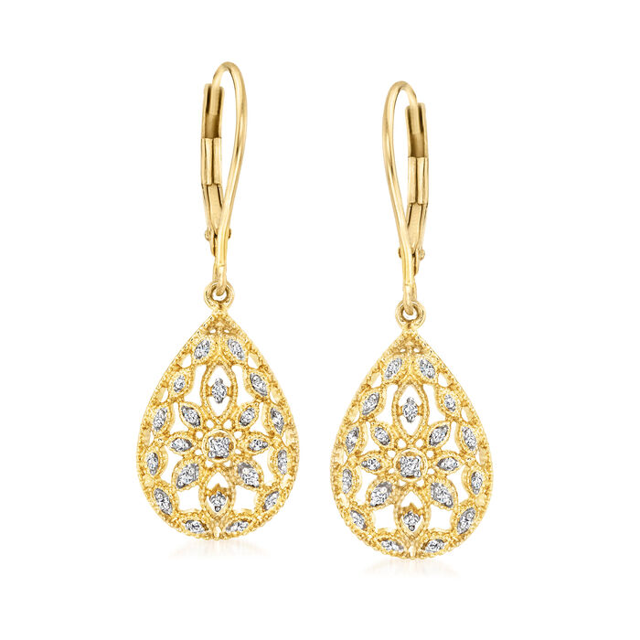.10 ct. t.w. Diamond Openwork Teardrop Earrings in 18kt Gold Over Sterling