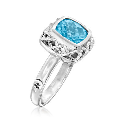 Andrea Candela &quot;Rioja&quot; 2.30 Carat Square Swiss Blue Topaz Ring in Sterling Silver