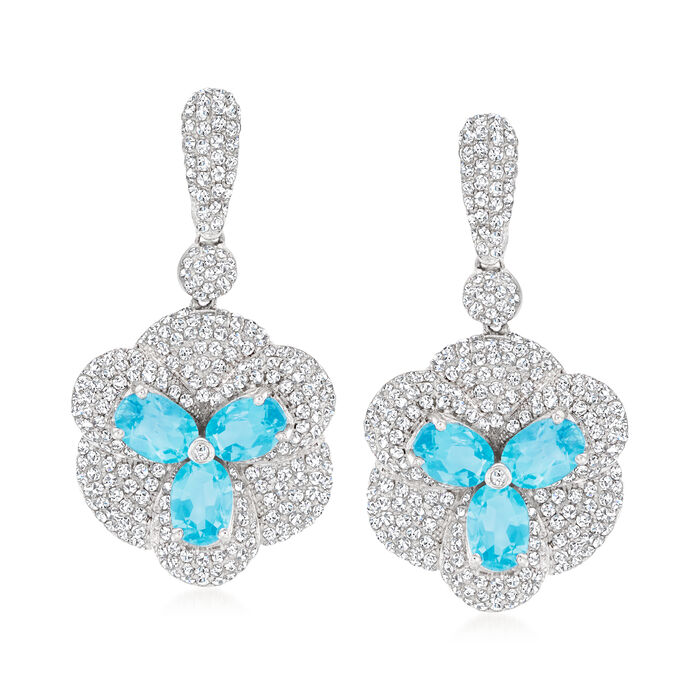 3.30 ct. t.w. Swiss Blue Topaz and 2.25 ct. t.w. Diamond Drop Earrings in 14kt White Gold