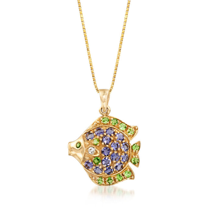 C. 1990 Vintage .90 ct. t.w. Blue Tanzanite and .60 ct. t.w. Peridot Fish Pendant Necklace in 10kt Gold