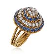 C. 1970 Vintage 1.65 ct. t.w. Sapphire and .65 ct. t.w. Diamond Cluster Dome Ring in 18kt Yellow Gold