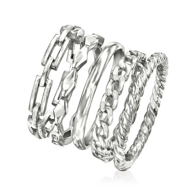 Sterling Silver Jewelry Set: Five Stackable Rings