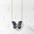 Italian Multicolored Enamel Butterfly Necklace in 14kt Yellow Gold