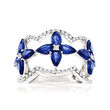 2.70 ct. t.w. Sapphire and .36 ct. t.w. Diamond Open-Space Floral Ring in 14kt White Gold