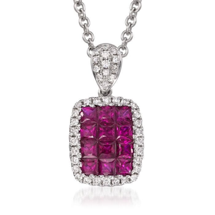 Gregg Ruth .70 ct. t.w. Ruby and .15 ct. t.w. Diamond Pendant Necklace in 18kt White Gold