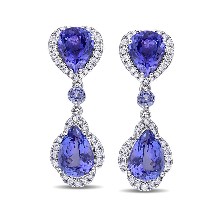 11.79 ct. t.w. Tanzanite and .98 ct. t.w. Diamond Drop Earrings in 14kt White Gold