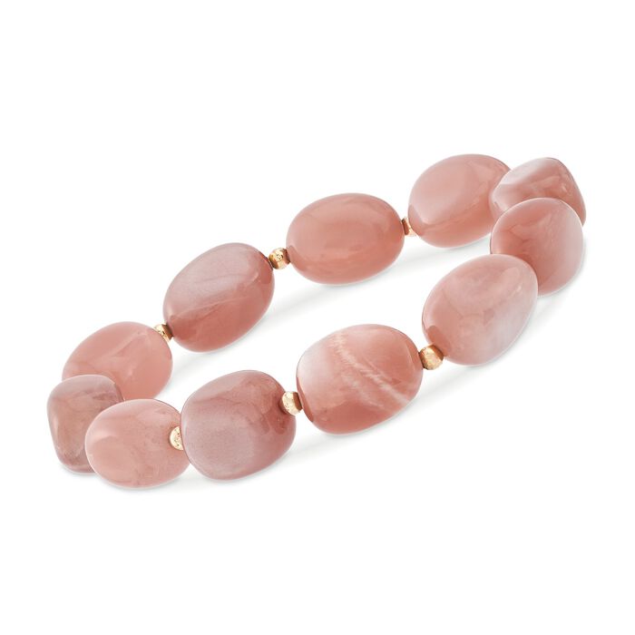 Peach Moonstone Bead Stretch Bracelet with 14kt Gold
