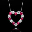 2.20 ct. t.w. Ruby and 1.75 ct. t.w. Lab-Grown Diamond Heart Pendant Necklace in 14kt White Gold