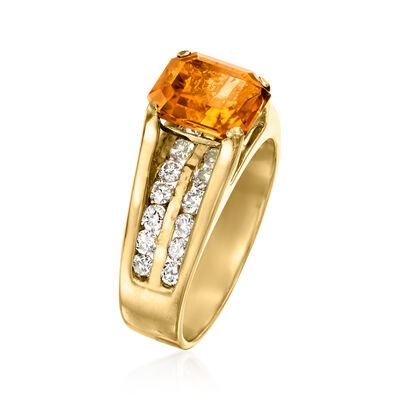 C. 1980 Vintage 2.45 Carat Citrine and 1.00 ct. t.w. Diamond Ring in 18kt Yellow Gold