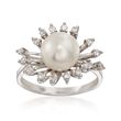 C. 1950 Vintage 8.7mm Cultured Pearl and .33 ct. t.w. Diamond Ring in 14kt White Gold