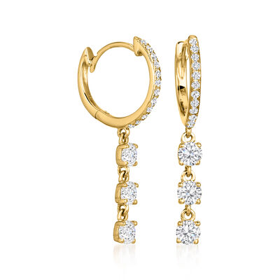 .95 ct. t.w. Diamond Hoop Drop Earrings in 14kt Yellow Gold