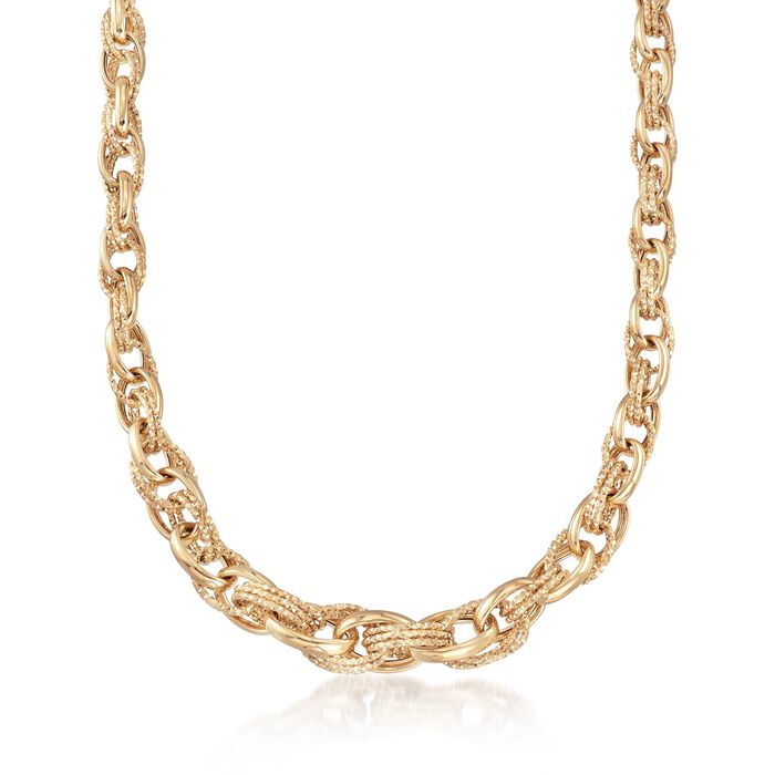 18kt Yellow Gold Polished and Textured Graduated Link Necklace