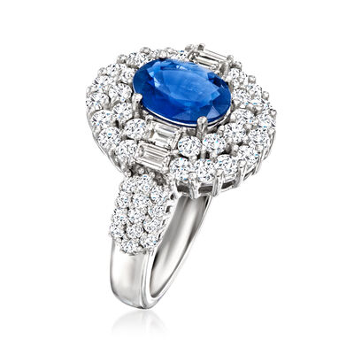 2.20 Carat Sapphire and 1.80 ct. t.w. Diamond Ring in 14kt White Gold