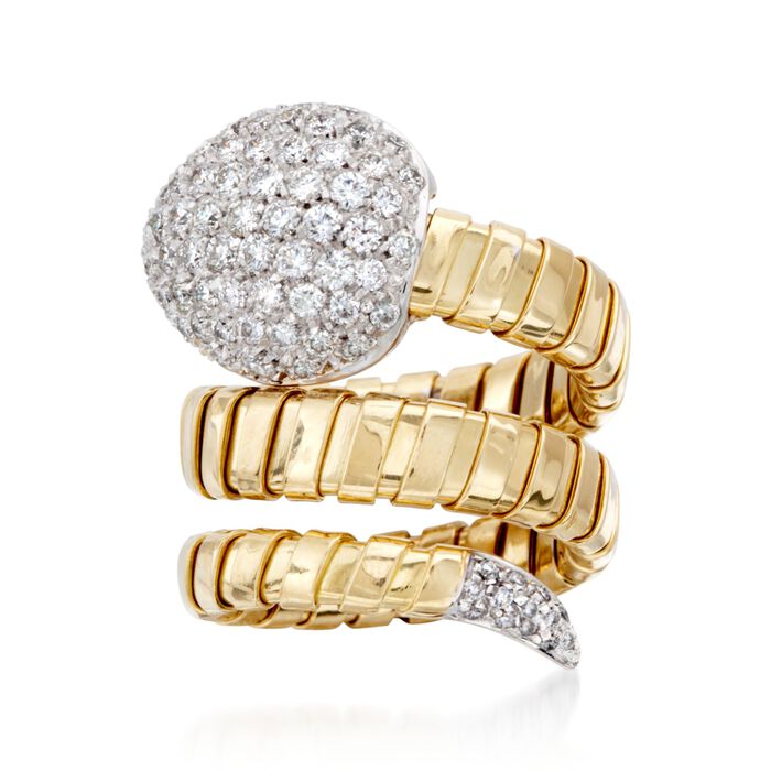 Italian 1.60 ct. t.w. Diamond Snake Ring in 18kt Two-Tone Gold