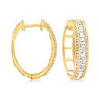1.00 ct. t.w. Baguette and Round Diamond Hoop Earrings in 14kt Yellow Gold
