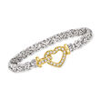 .40 ct. t.w. CZ Heart Byzantine Bracelet in Sterling Silver with 18kt Gold Over Sterling