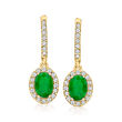 1.60 ct. t.w. Emerald and .50 ct. t.w. Diamond Hoop Drop Earrings in 14kt Yellow Gold