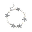 4-6.5mm Cultured Pearl Starfish Anklet in Sterling Silver