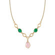C. 1970 Vintage Rose Quartz and Chalcedony Scarab Necklace in 14kt Yellow Gold