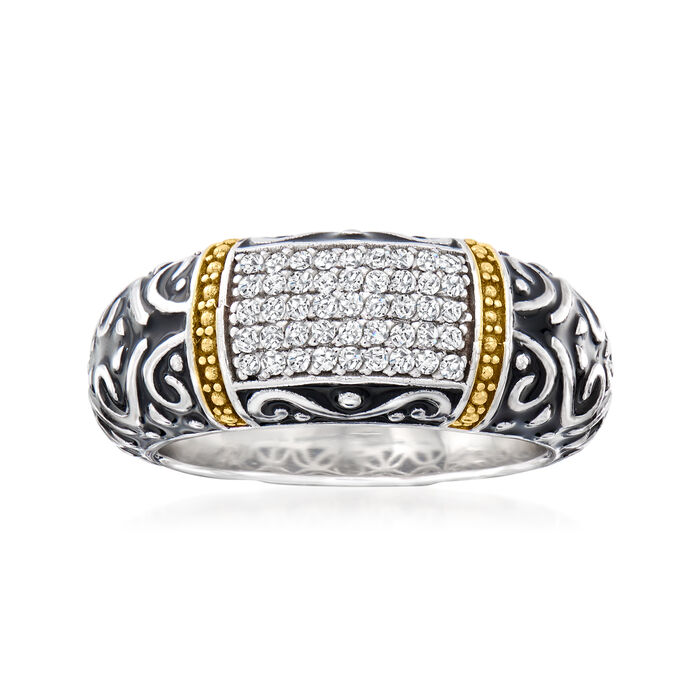 .22 ct. t.w. Diamond Bali-Style Ring with Black Enamel in Two-Tone Sterling Silver