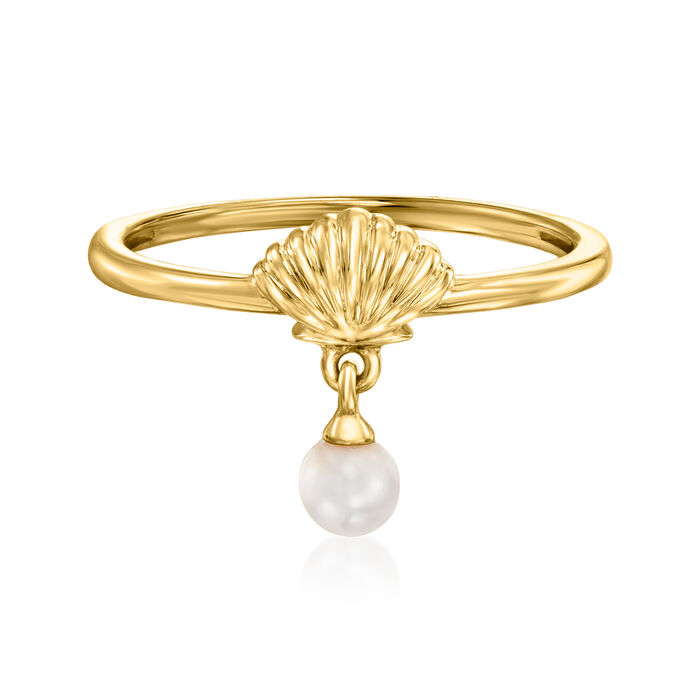 3.5-4mm Cultured Pearl Seashell Ring in 14kt Yellow Gold