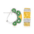4.00 ct. t.w. Citrine and 1.90 ct. t.w. Green Garnet C-Hoop Earrings with 1.40 ct. t.w. Yellow Sapphires and 1.05 ct. t.w. Diamonds in 14kt White Gold
