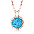 C. 1990 Vintage Tresorra 3.10 Carat Sky Blue Topaz and .38 ct. t.w. Diamond Pendant Necklace in 18kt Rose Gold