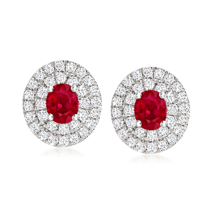 .70 ct. t.w. Ruby and .61 ct. t.w. Diamond Earrings in 14kt White Gold