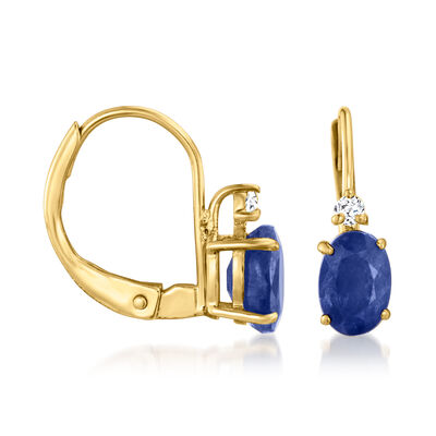 1.30 ct. t.w. Sapphire Drop Earrings with Diamond Accents in 14kt Yellow Gold