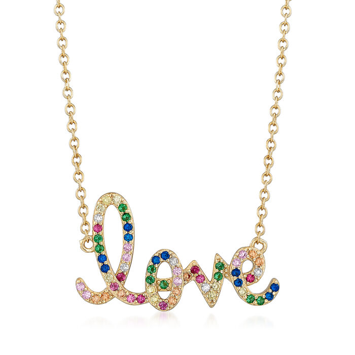 .45 ct. t.w. Multicolored CZ &quot;Love&quot; Necklace in 18kt Gold Over Sterling